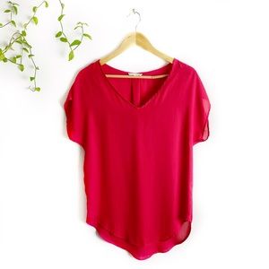LUSH Red Chiffon Hi-Lo Blouse Short Sleeves